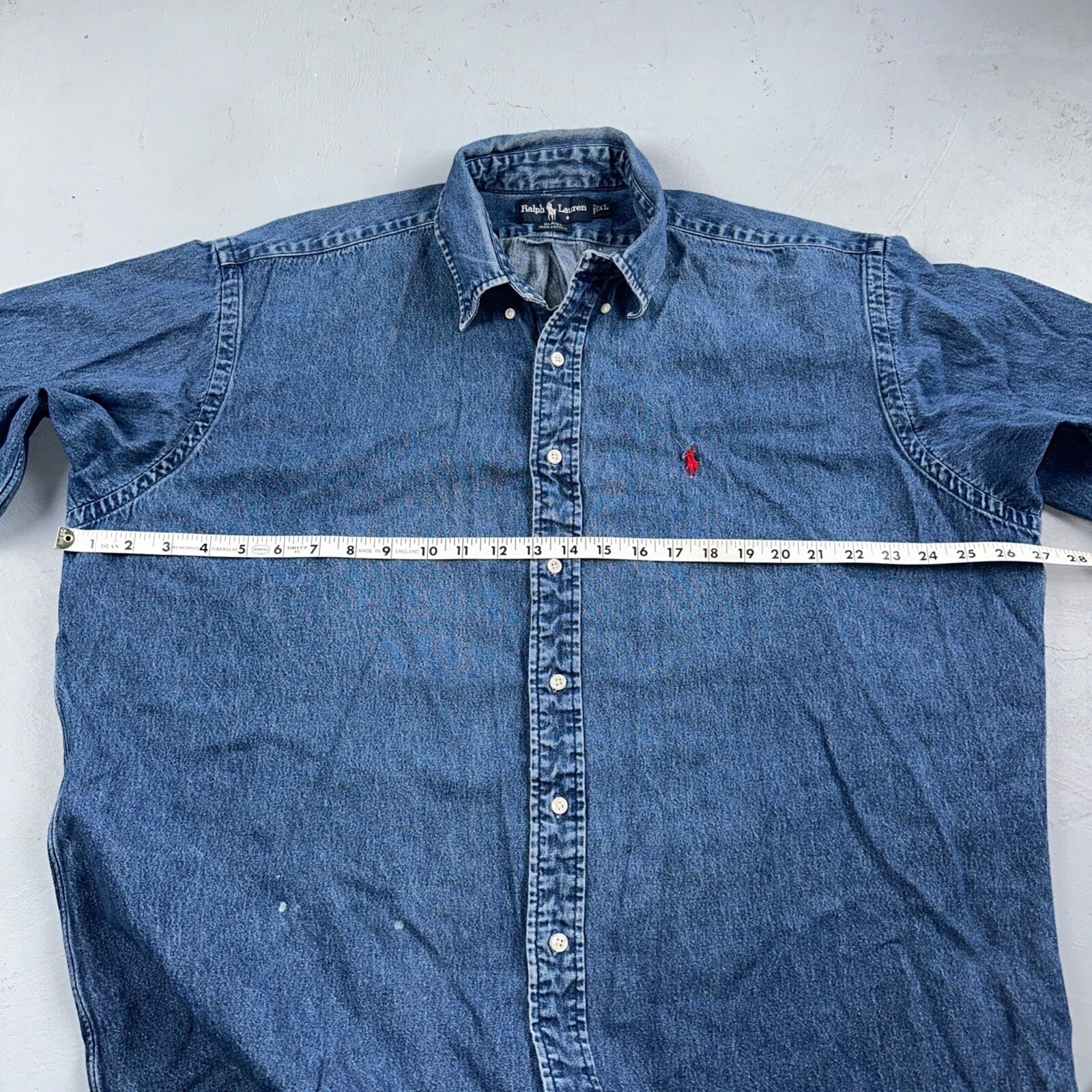 Polo Ralph Lauren Denim Blaire Button Front Oxford Shirt XL Vintage 90s
