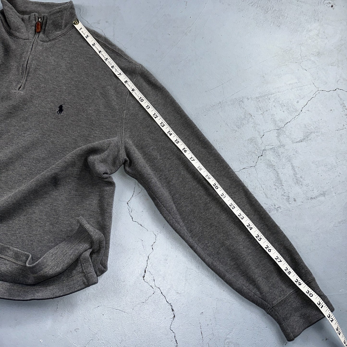 Polo Ralph Lauren Sweater Mens Large Gray Heather 1/4 Zip Mock Neck Pony VTG