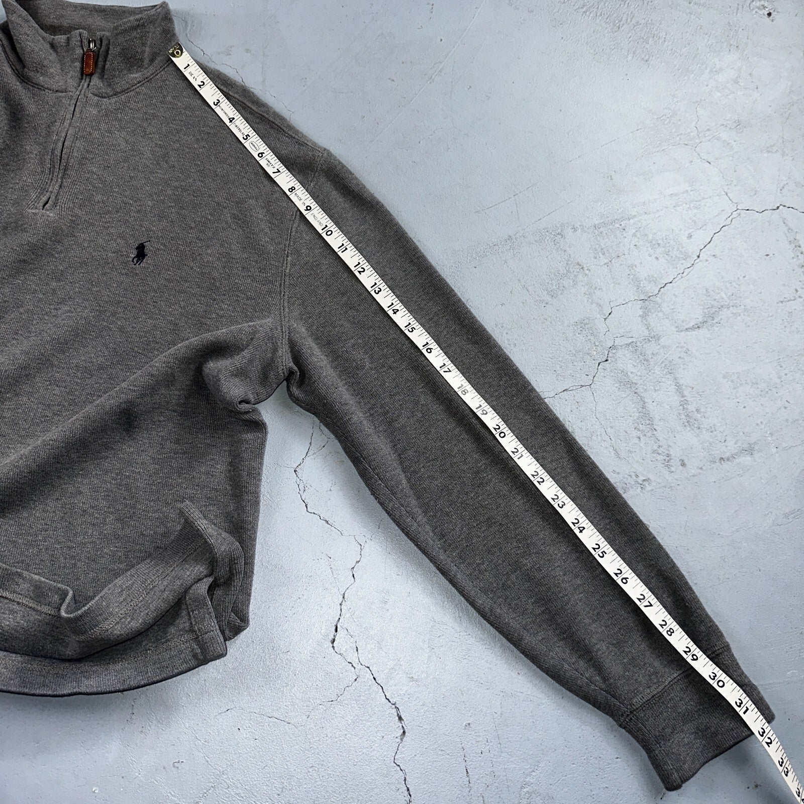 Polo Ralph Lauren Sweater Mens Large Gray Heather 1/4 Zip Mock Neck Pony VTG