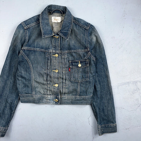 Vintage Y2K Womens Levis 1940s Style Type 1 Denim Jacket LVC Pocket Crop Top