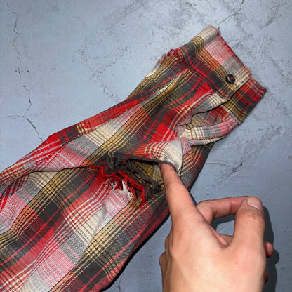VTG Big Mac JC Penny Thick 100% Cotton Flannel Work Shirt M 70s Plaid Thrashed