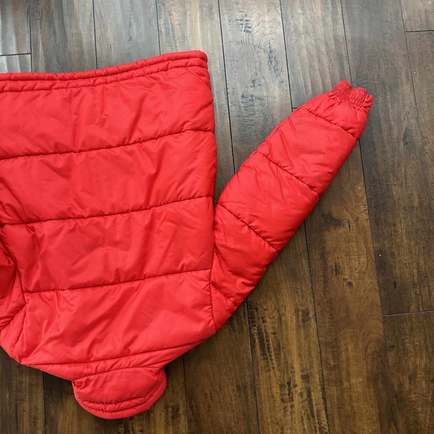 Vintage 60s Red Down Insulated Quilted Puffer Jacket M 1960s 70s Rockabilly