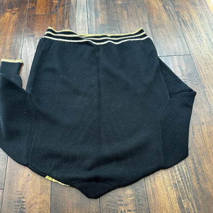 VTG Damon Sweater Mens L Black Gold Neck Wool Italy True 60s 70s RARE Stripe