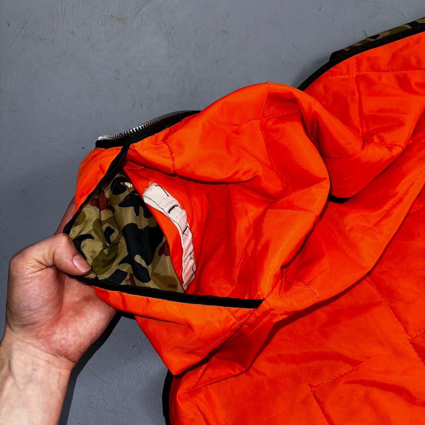 Vintage Duck Camo Vest Adult Large Camouflage Puffer Reversible Hunting Fishing