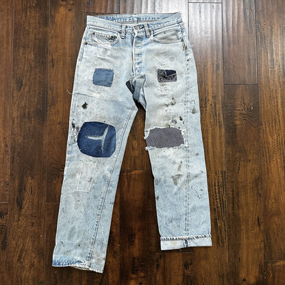 Levis Vintage 80s Redline Selvedge USA 501 Light Wash Jeans 66 30x28 Thrashed