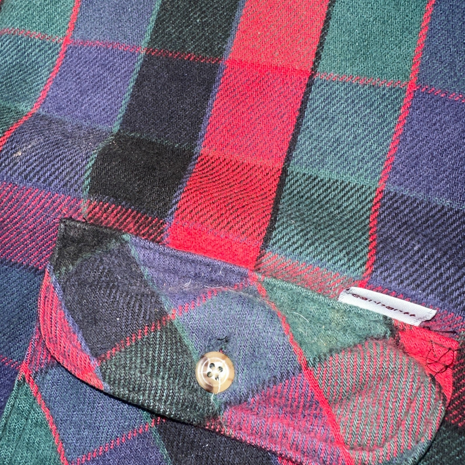 Carhartt Shirt Mens 2XL Red Buffalo Plaid Button Down Long Sleeve Distressed