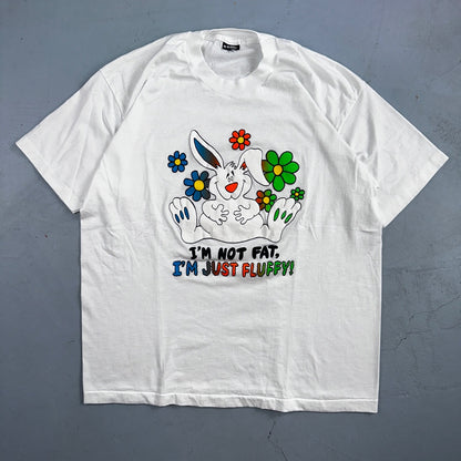 Bunny Not Fat But Fluffy Cute VTG T Shirt 2XL Funny Humor Joke Graphic Text