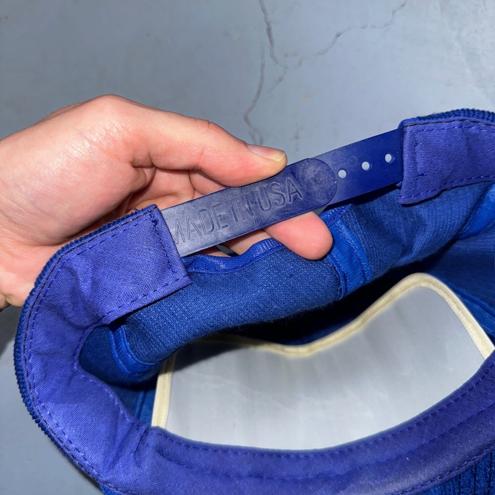 Steel Fab Blue Corduroy VTG Hat Cap Snapback Alaska USA Trucker Ocean Cool