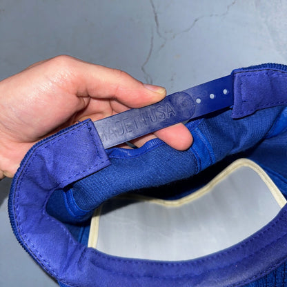 Steel Fab Blue Corduroy VTG Hat Cap Snapback Alaska USA Trucker Ocean Cool