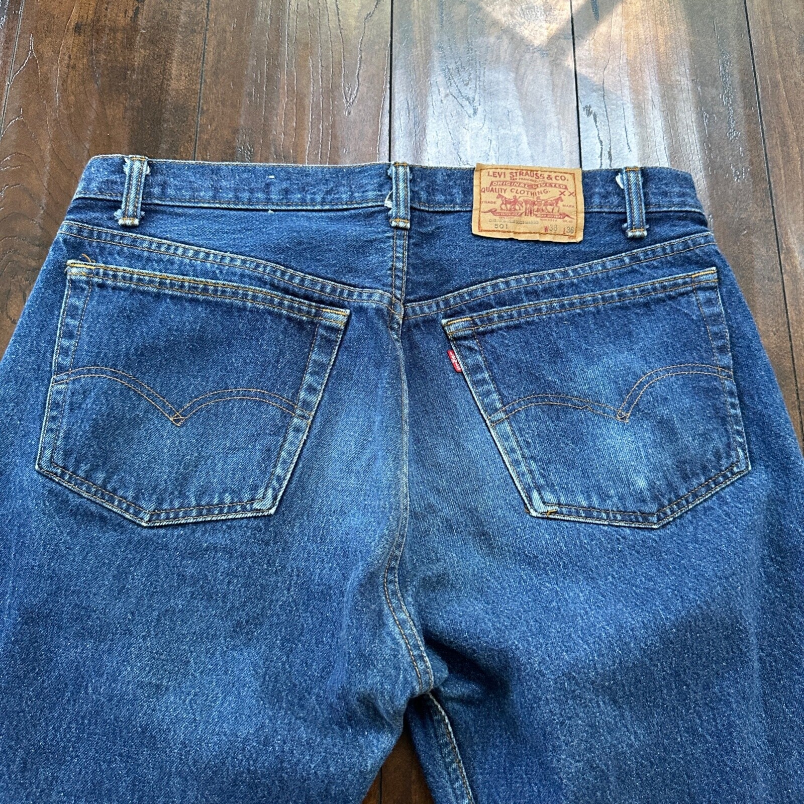 VTG 80s Levis 501 Button Fly 38x36 USA Tag Jeans Straight Wash Blue XX Act 34x32