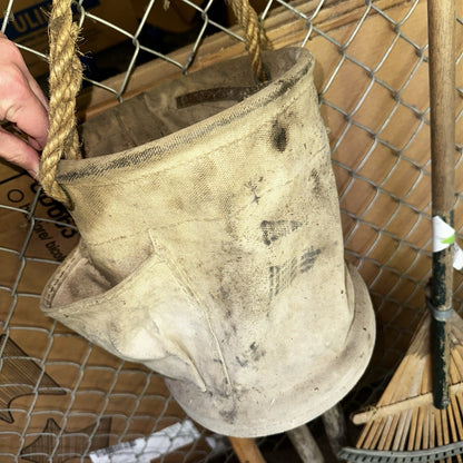 VTG Used Bell System Canvas Bucket Rope Lineman Tool Tote Barn Pulley Antique