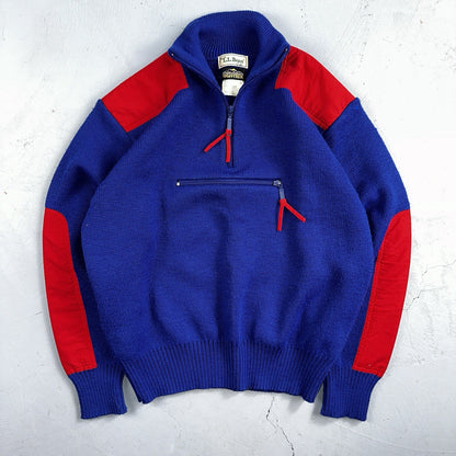LL Bean VTG Sweater Mens Size M Red Blue Wool Blend High Trek Colorblock 80s
