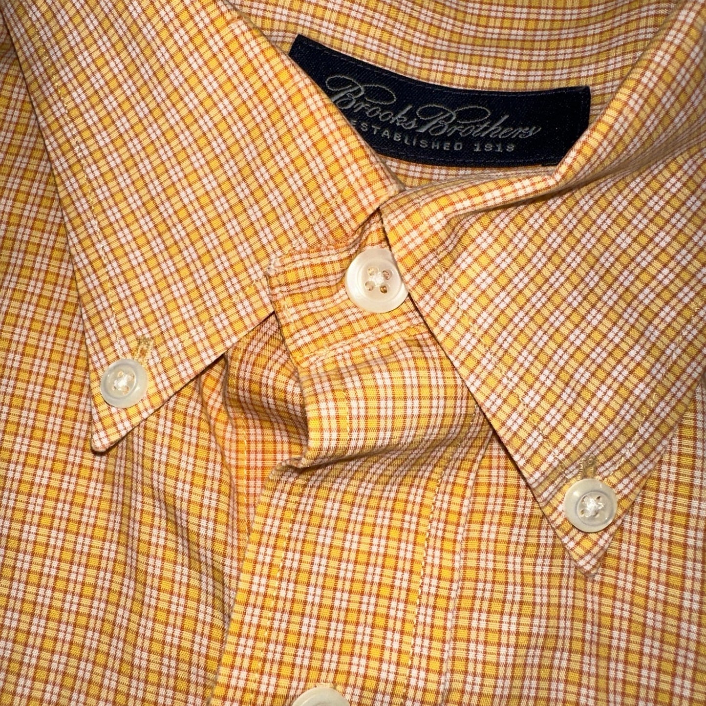 Brooks Brothers No Iron Button Down Long Sleeve Orange White Check Shirt 2XL