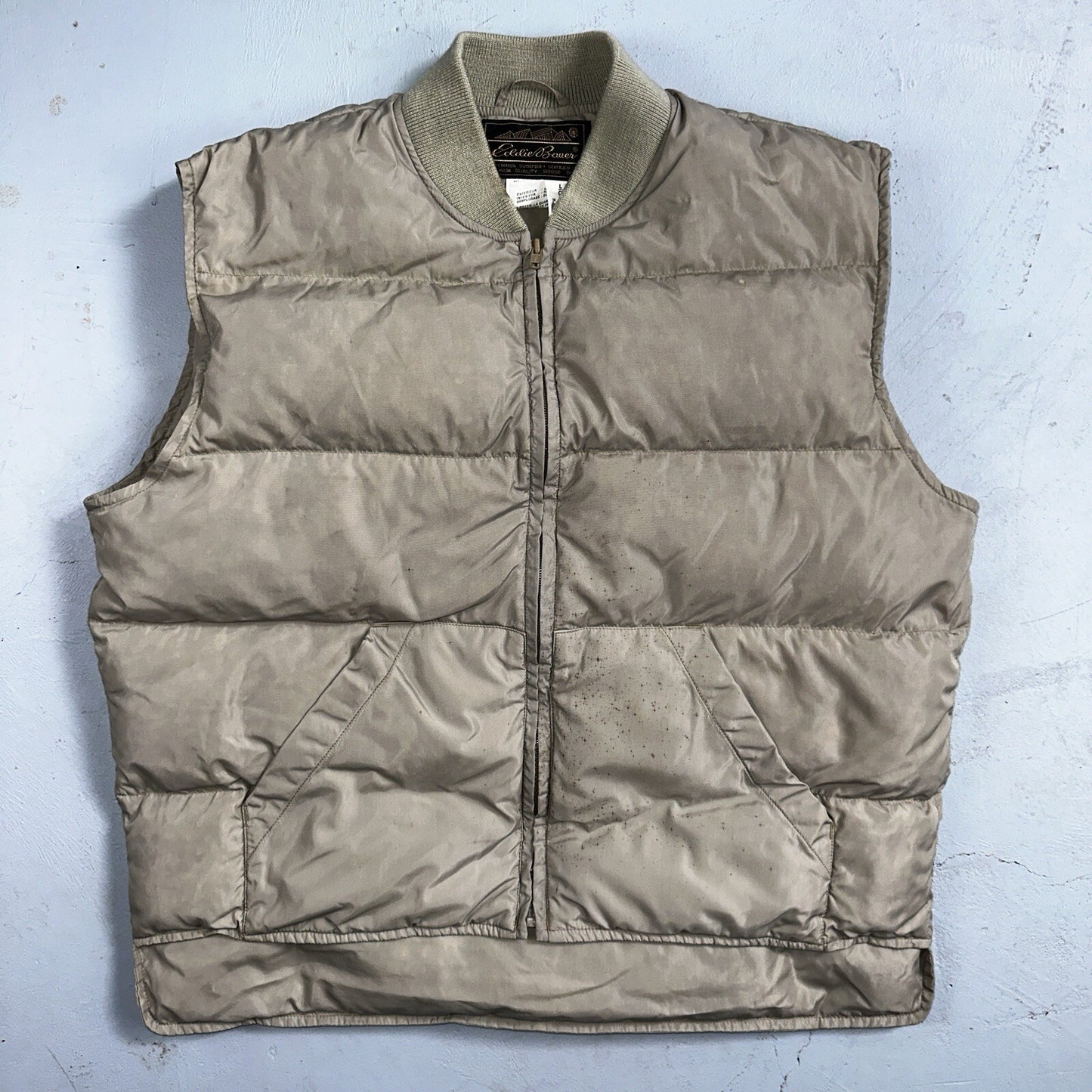 Eddie Bauer VTG 90s Goose Down Puffer Vest Jacket Size Large Beige Winter Style
