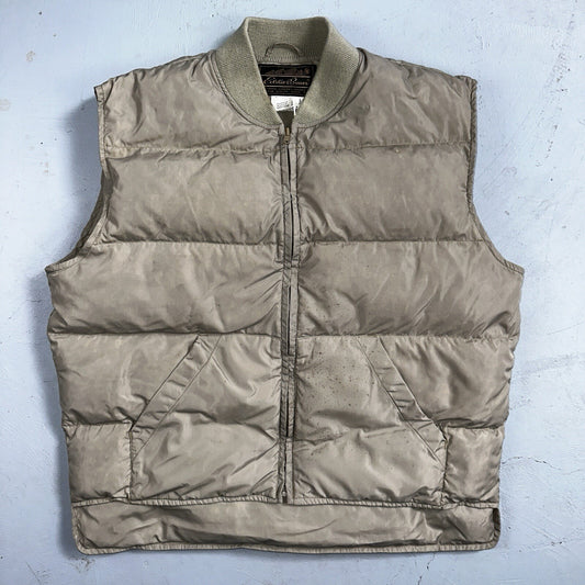 Eddie Bauer VTG 90s Goose Down Puffer Vest Jacket Size Large Beige Winter Style
