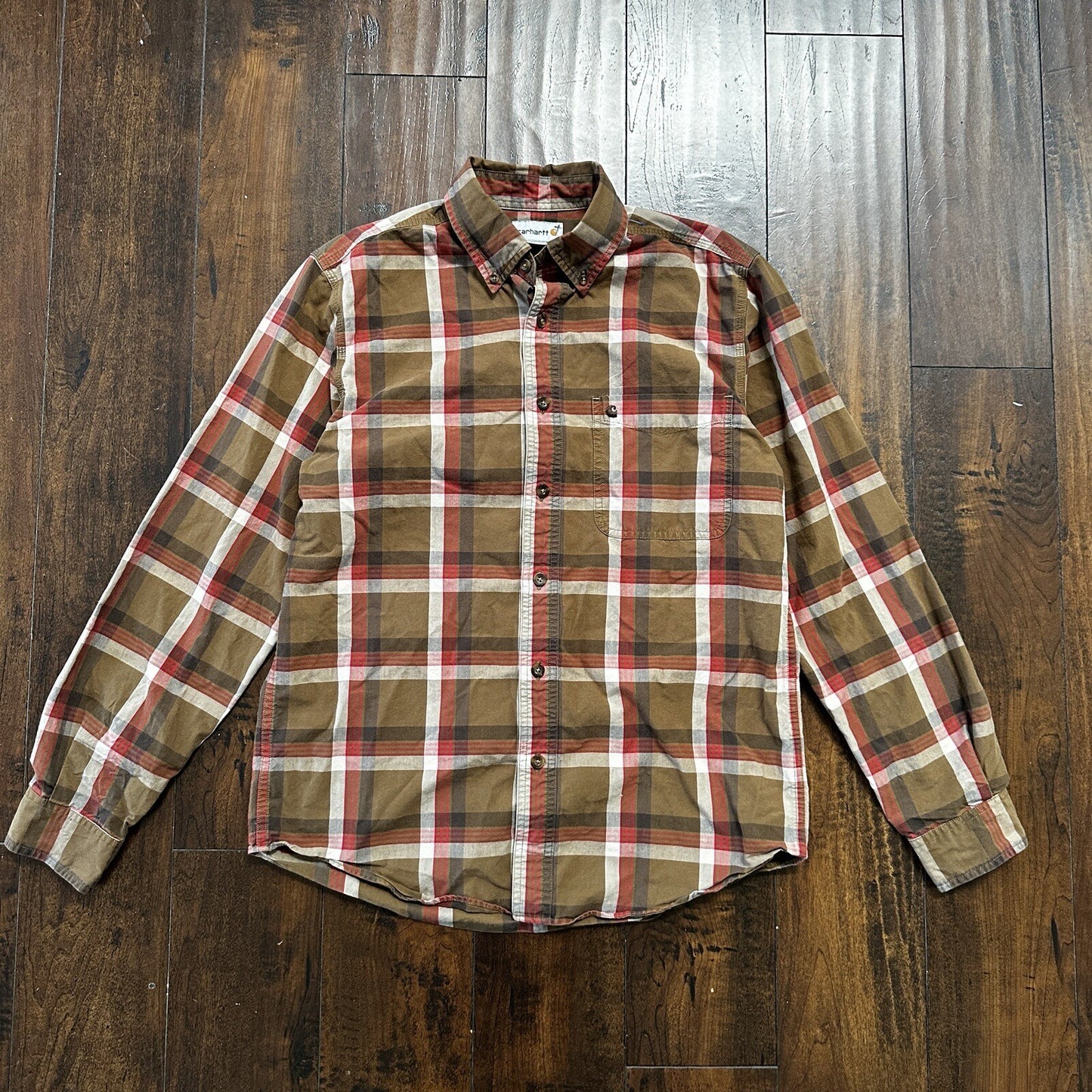 Carhartt Shirt Men M Brown Plaid Button Down Shirt Long Sleeve Casual Outdoor