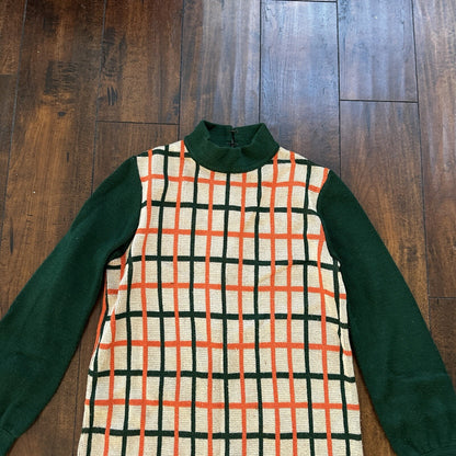 Silverworm Vintage Rockabilly Orange Green Dress Sweater 1960s 60s Checker