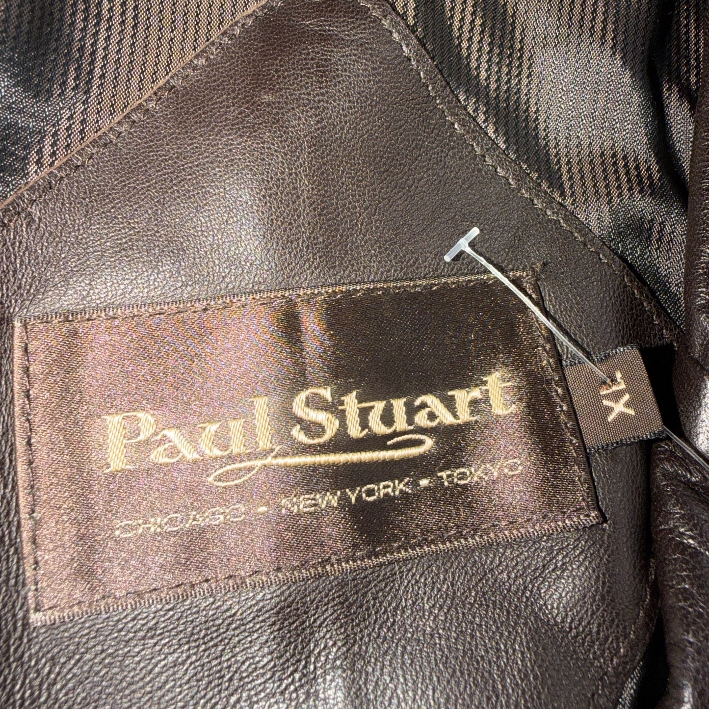 Paul Stuart Mens Vintage Brown Leather Jacket XL Chore Coat Pockets EUC Blazer
