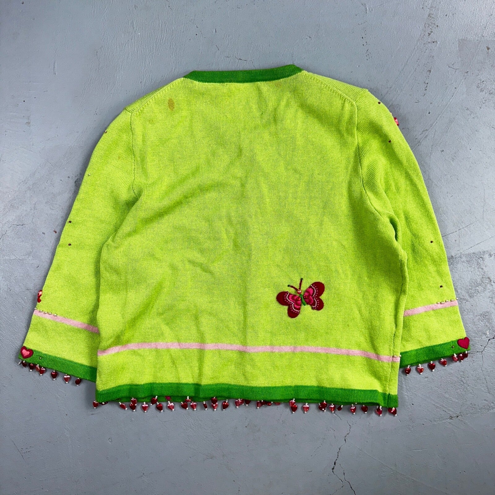 Michael Simon VTG 2000 Dragonfly Hearts Cardigan Sweater Green Valentines Day