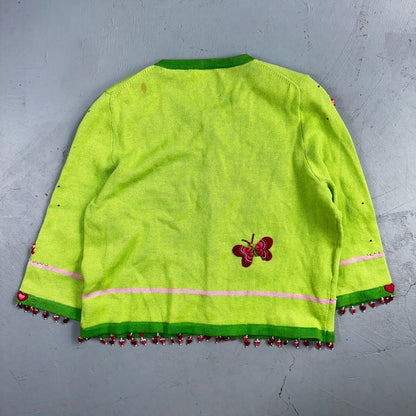Michael Simon VTG 2000 Dragonfly Hearts Cardigan Sweater Green Valentines Day