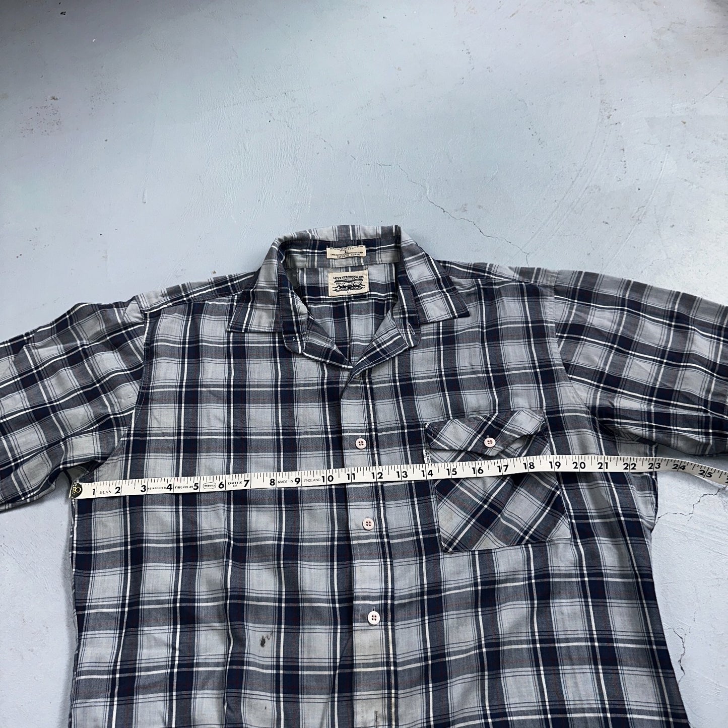 Levis VTG 1980s Pearl Snap Button Shirt Mens L Plaid 80s Cowboy Shirt Korea SS