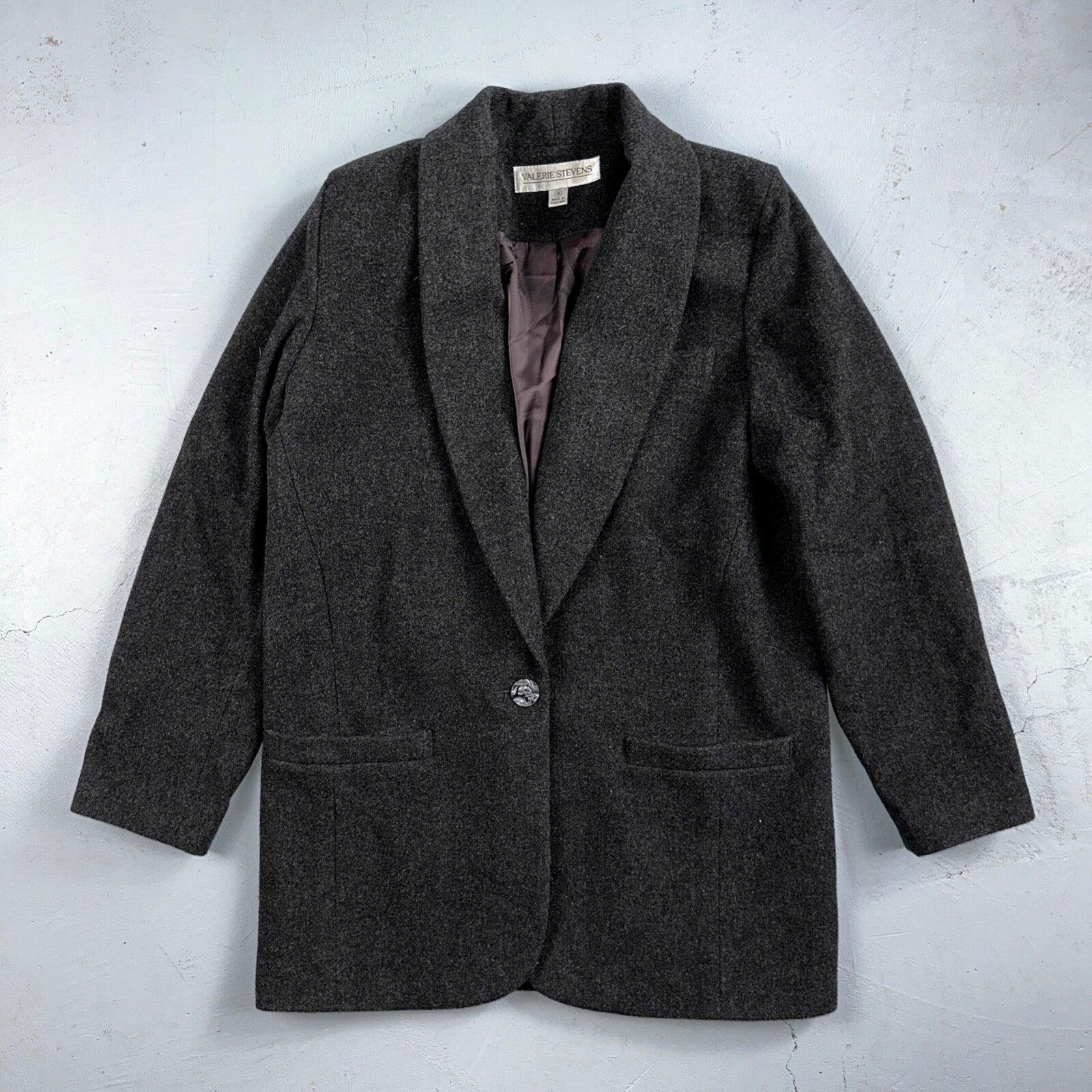 Vintage Valerie Steven’s Gray Black Wool & Cashmere Blend Blazer Women’s Sz 8