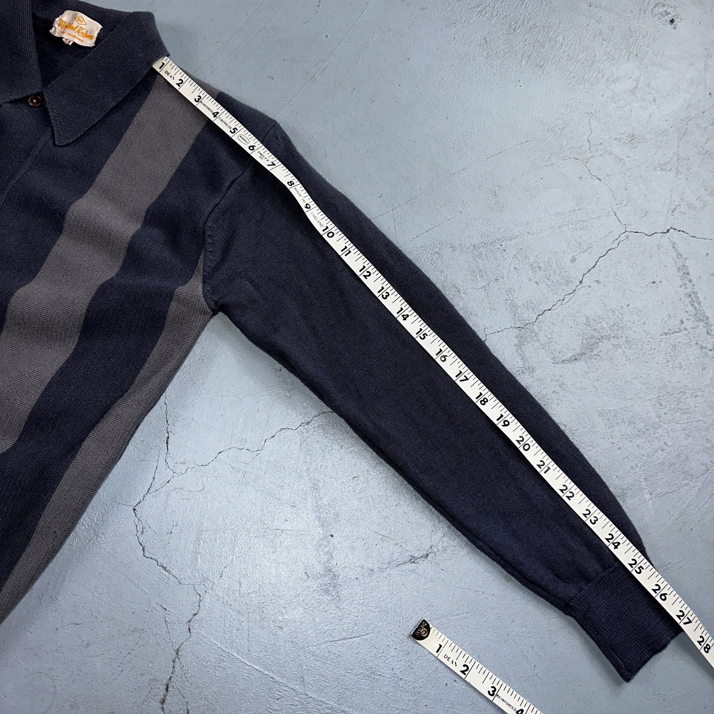 VTG 1960s Kintted Shirt Polo Gray Loop Collar Cardigan Sweater Rockabilly Kramer