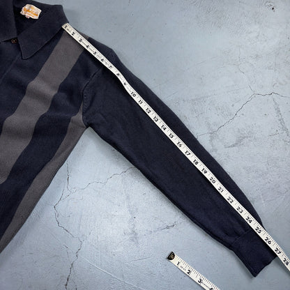 VTG 1960s Kintted Shirt Polo Gray Loop Collar Cardigan Sweater Rockabilly Kramer