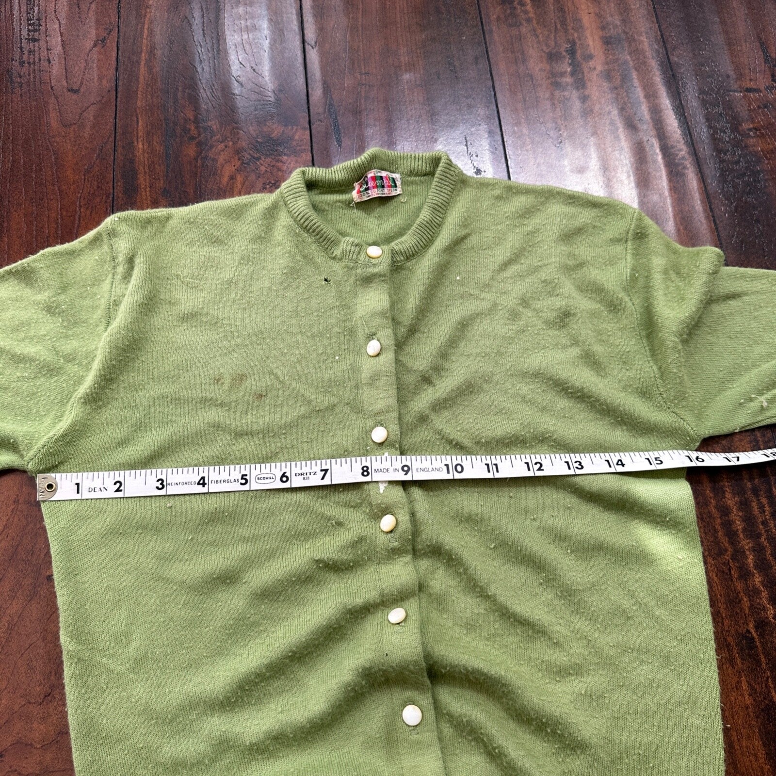 Vintage USA Rockabilly Womens Cardigan 60s 70s Top Green Thrashed Kurt Cobain