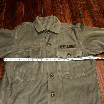 Vintage US Military Shirt OG-107 Vietnam 1970s DSA 1975 Post WWII Camo Green