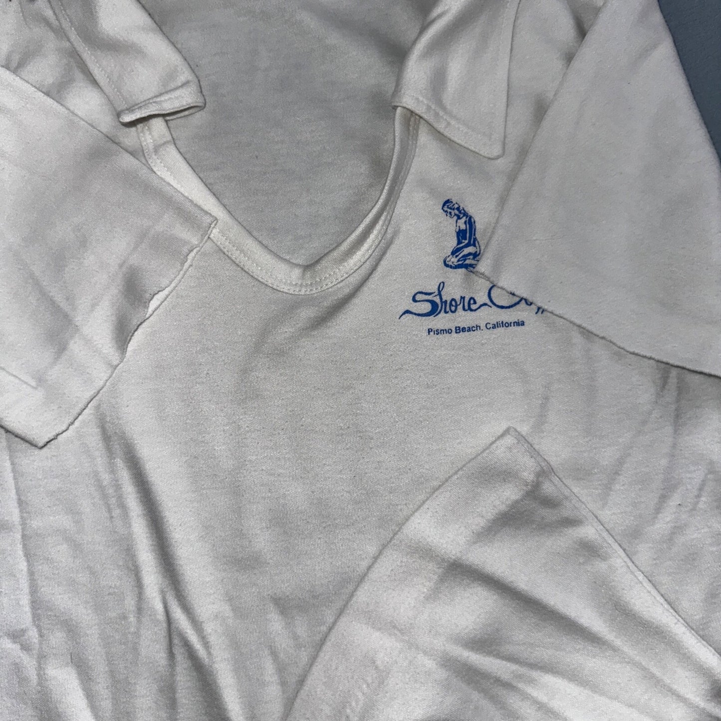 Shore Cliff Pismo Beach California VTG T Shirt 70s USA Womens Basic Polo White