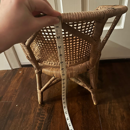 VTG 70s Cane Rattan Wicker Ceylon Natural Cane Seat Kids Chair 1970s Cat Cute