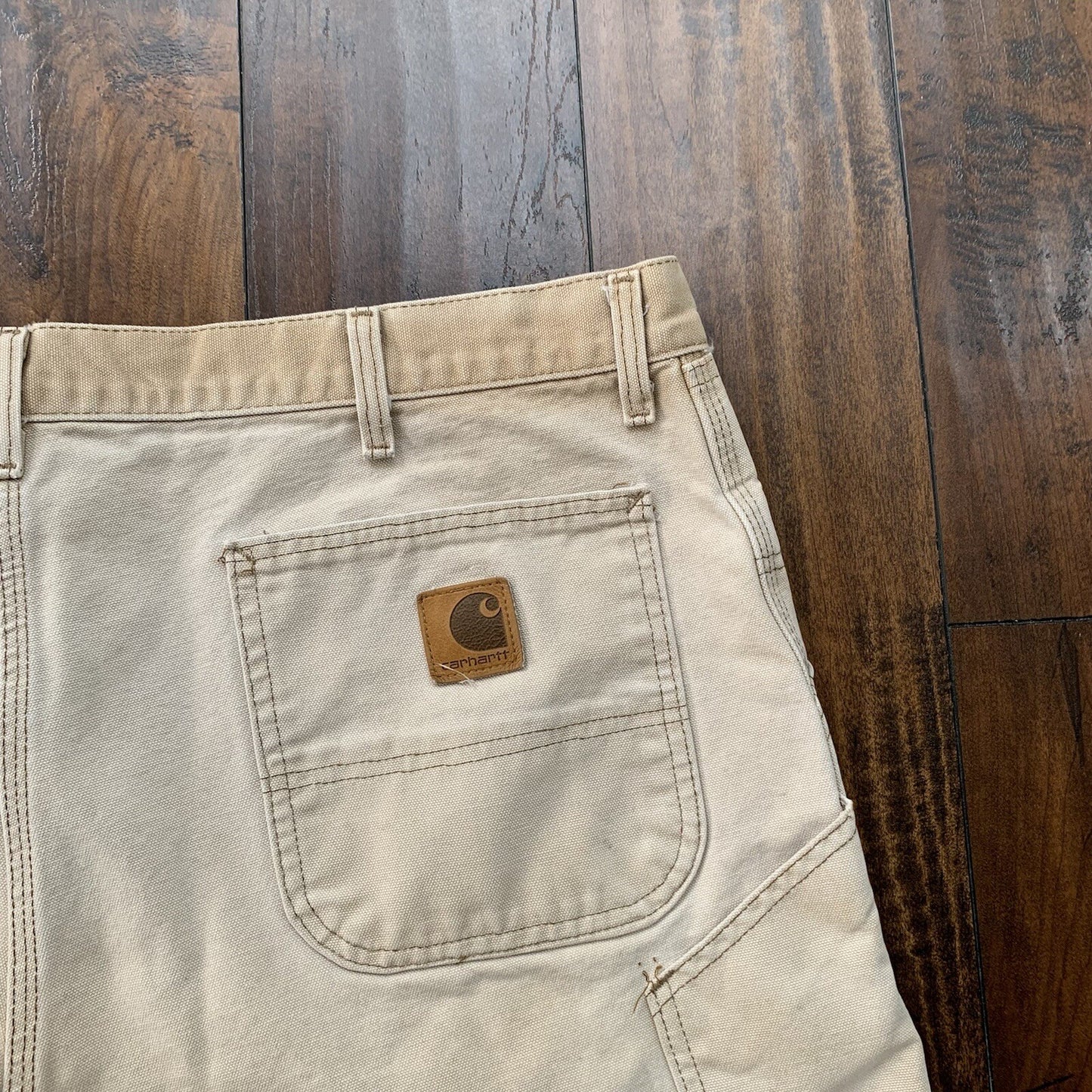 Vintage USA Made Carhartt Men's Thrashed Canvas Carpenter Shorts 90s Double Knee