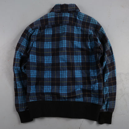 VTG 1970s Men's L Blue Flannel Shirt Black Ribbed Ricky Monzini USA Rockabilly