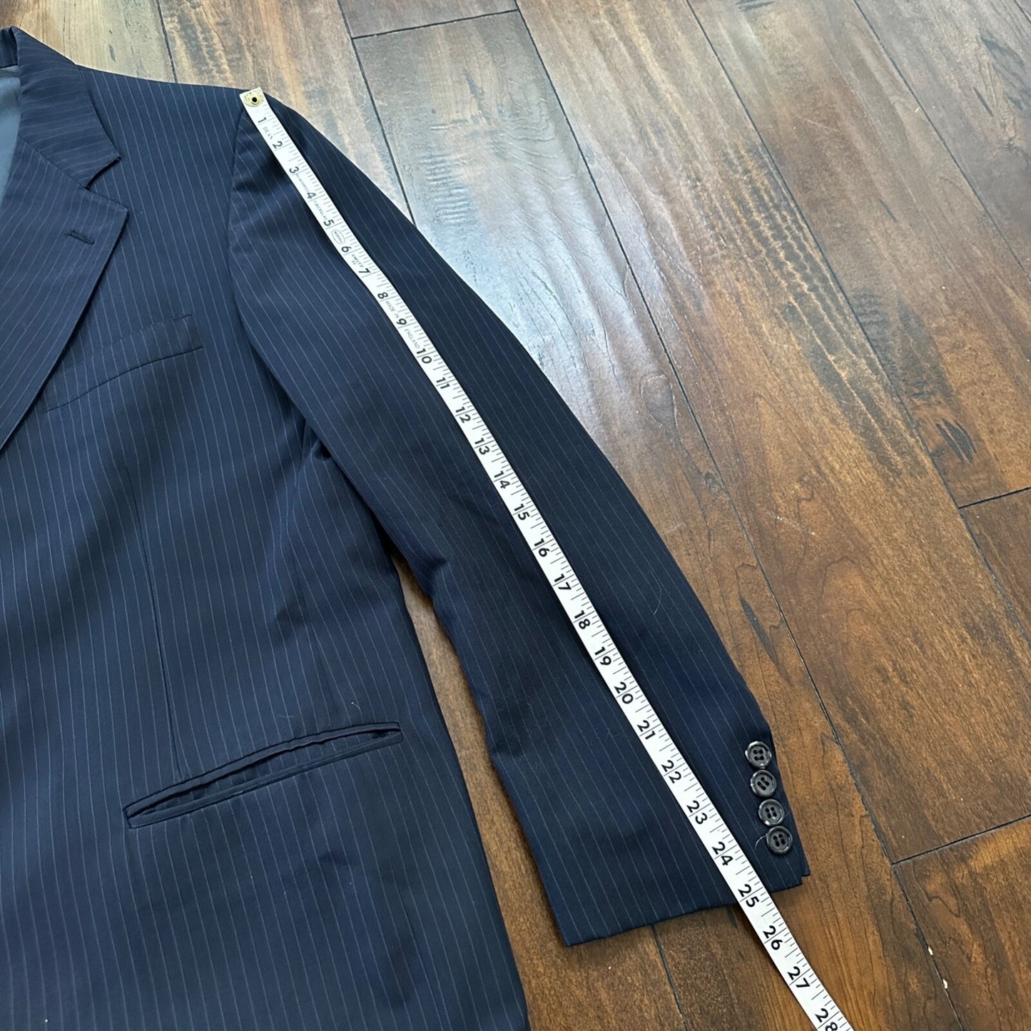 1960s Navy Blue Sport Jacket VTG Mens Suit 44 38x28 Rockabilly Pinstripe Pants