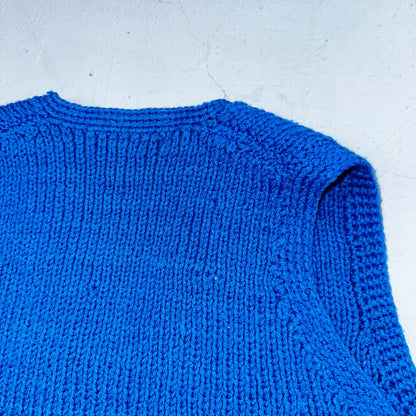 VTG Blue Vest Knitted Sleeveless Sweater Pullover Handmade Knit 70s 1970s