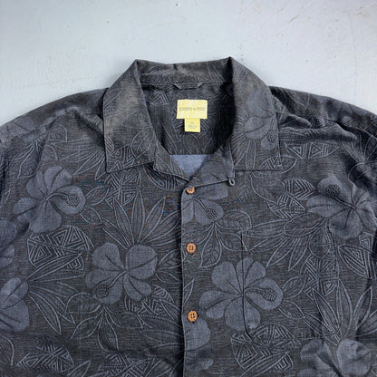 Joseph & Feiss Silk Shirt Mens XXL Short Sleeve Button Up Floral Camp Black Gray