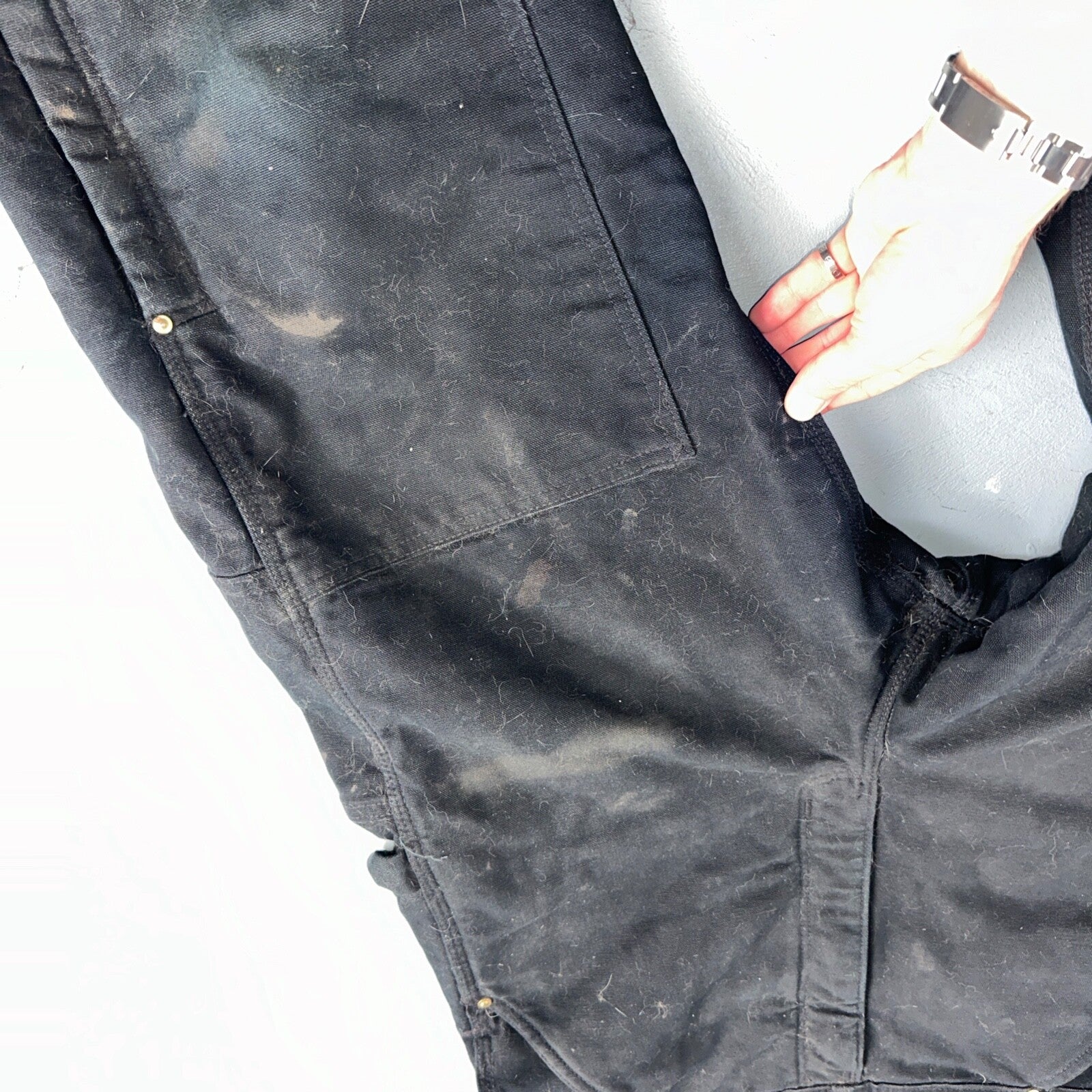 Carhartt Overalls Black Canvas Carpenter Lined R02 BLK USA Made Men’s 34x32