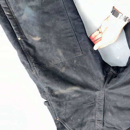 Carhartt Overalls Black Canvas Carpenter Lined R02 BLK USA Made Men’s 34x32