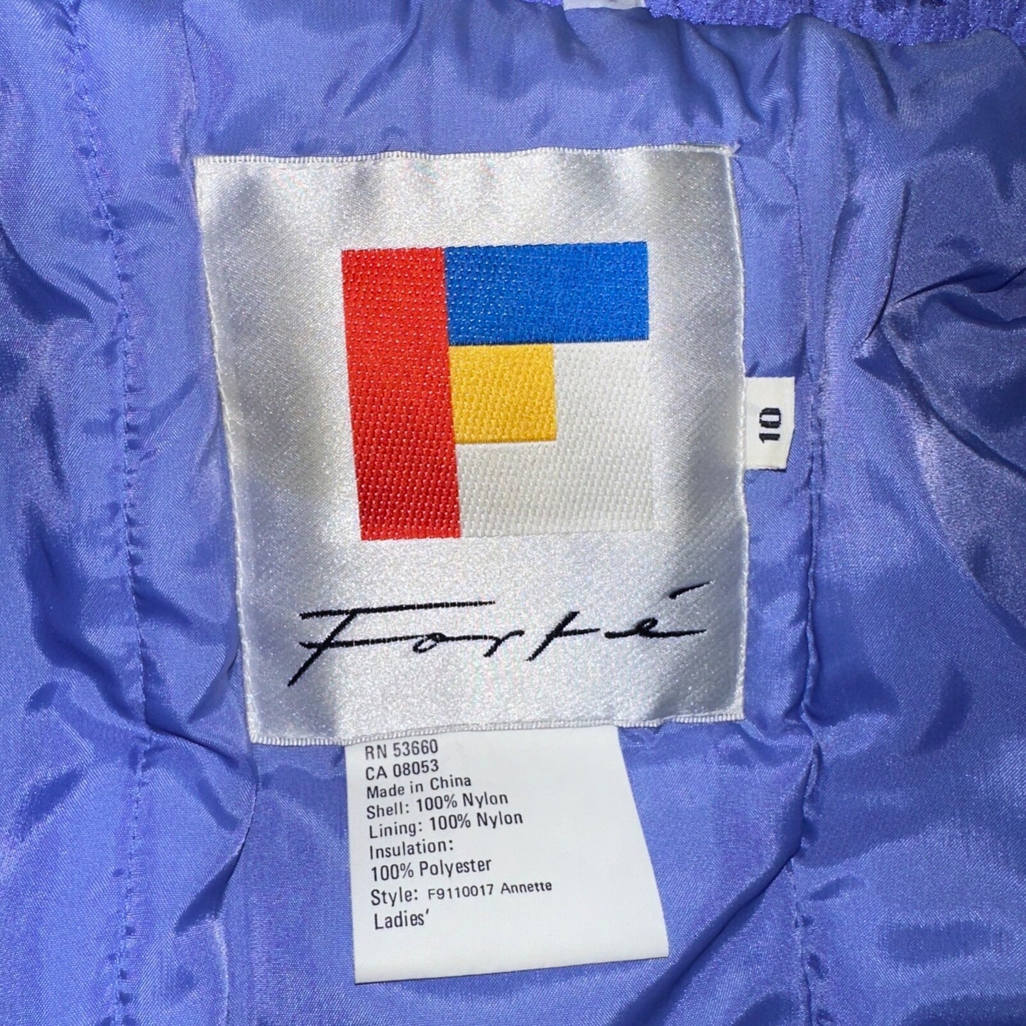 Vintage Forte Puffer Jacket Snow Ski Purple 80s Mock Collar Woman's Sz 10