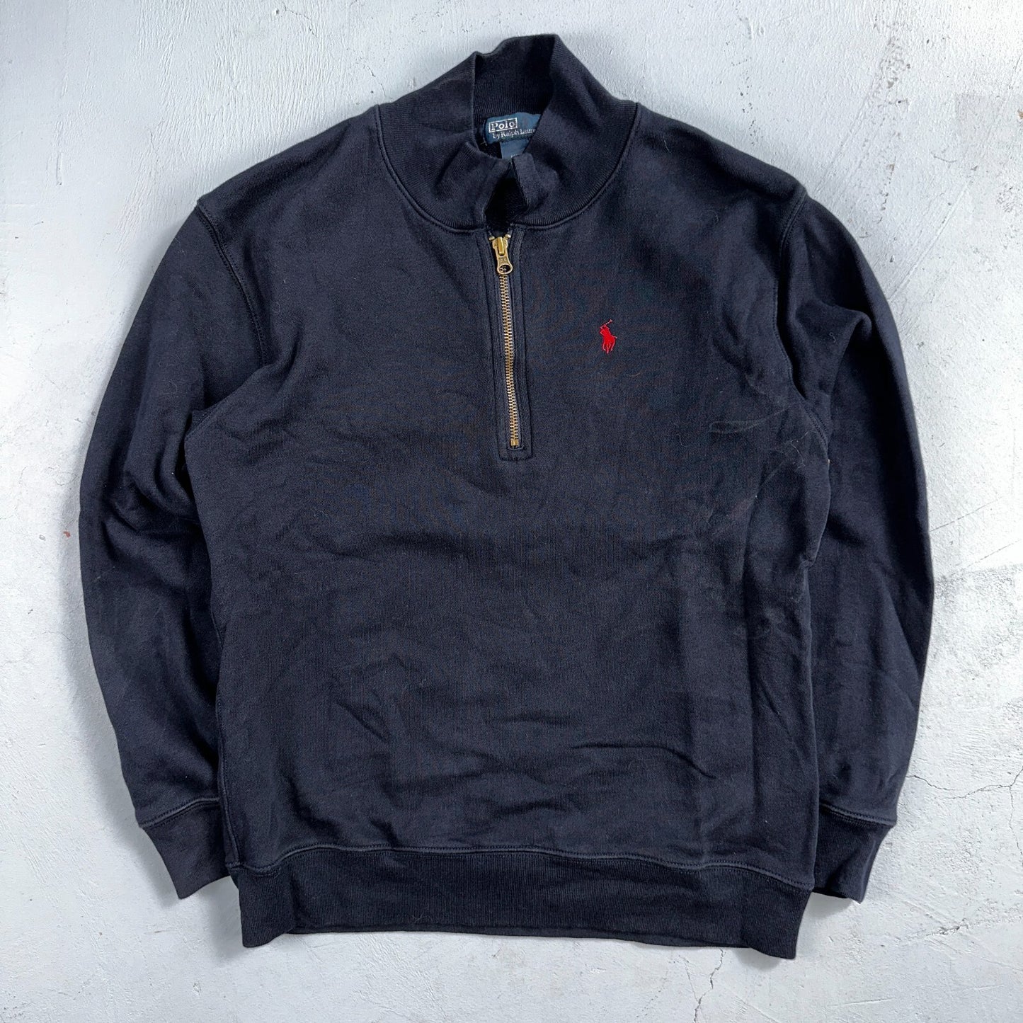 Polo Ralph Lauren Sweater VTG M Blue Cotton Long Sleeve Mock Neck Quarter Zip