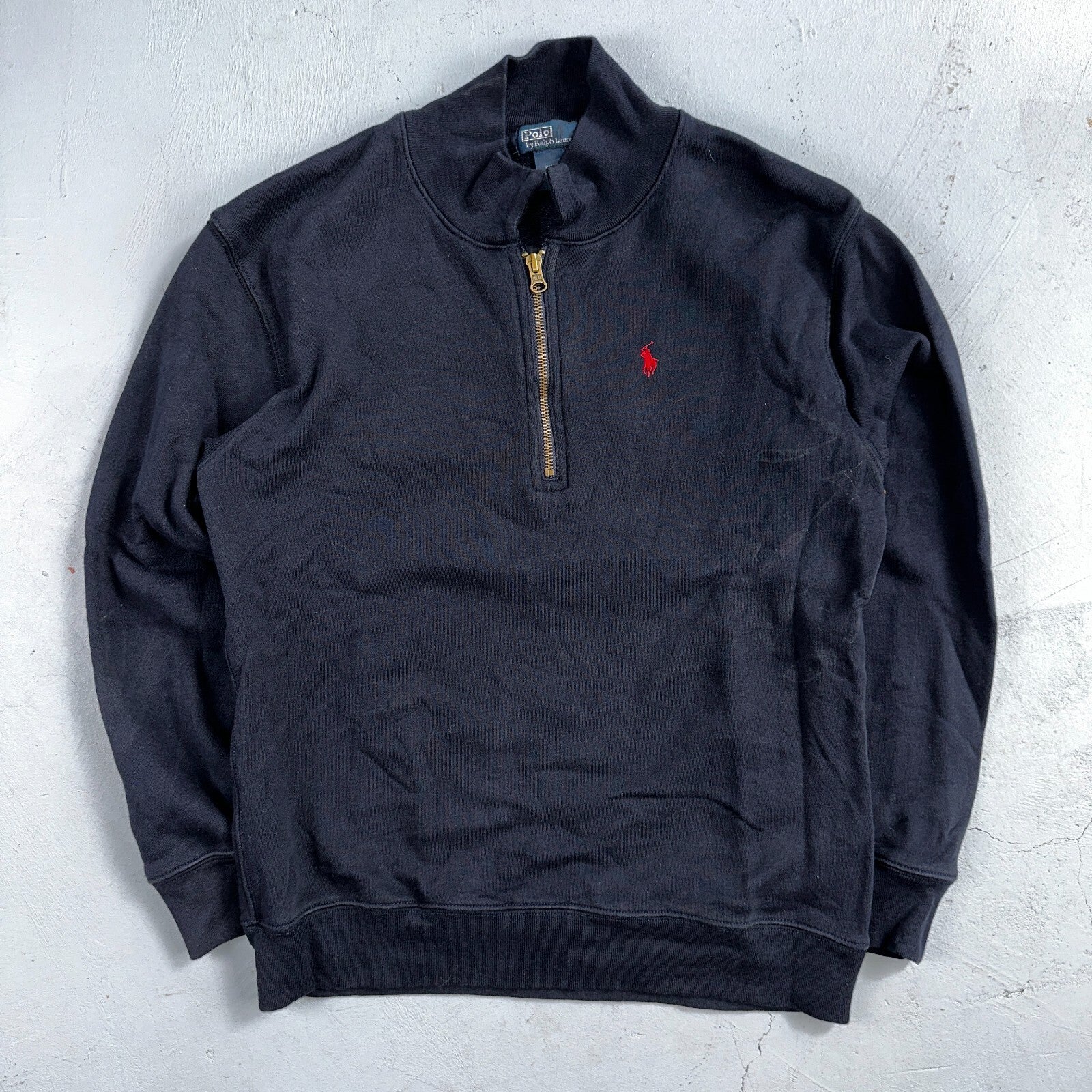 Polo Ralph Lauren Sweater VTG M Blue Cotton Long Sleeve Mock Neck Quarter Zip