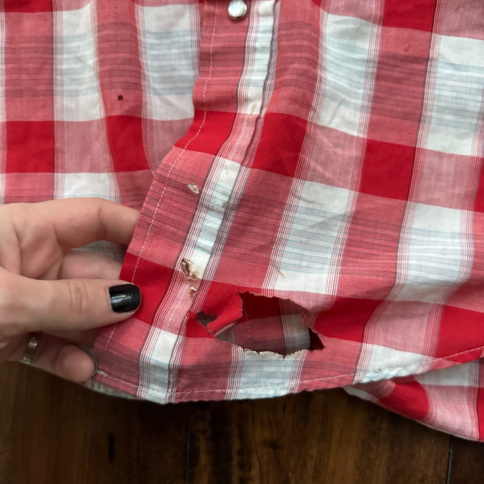 Gold Collection Karman Men's Western Shirt Pearl Snap Red USA Plaid Checker 80s