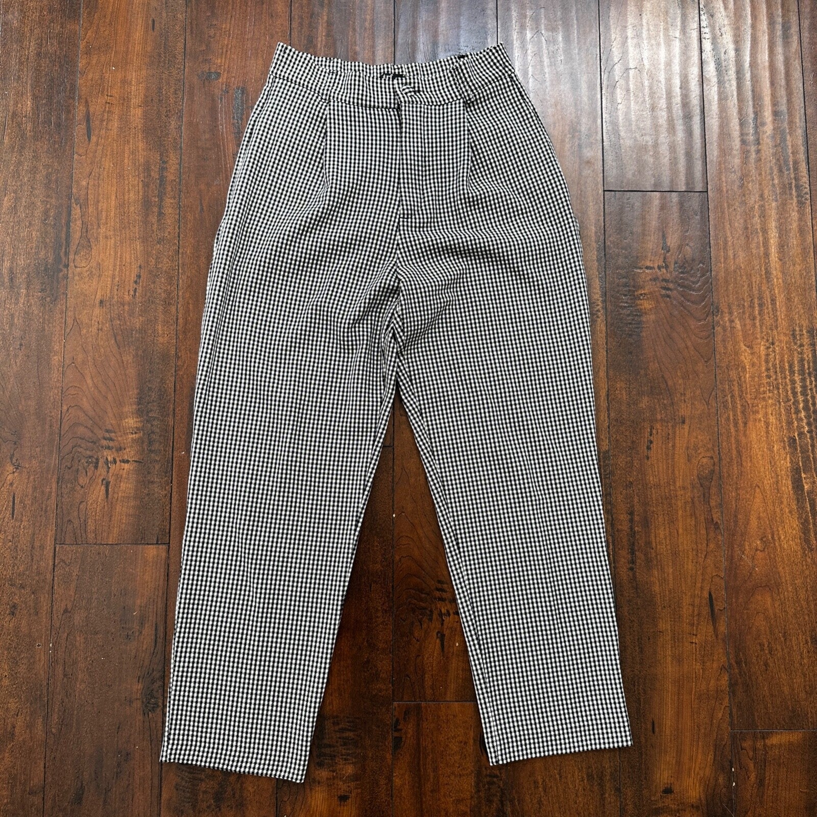 Zara Trf Collection Womens Plaid Checker BLACK White Dress Pants Sz S