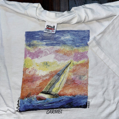Art Carmel Sailboat VTG T Shirt Photography Rare Print Ocean Travel Sea Rap