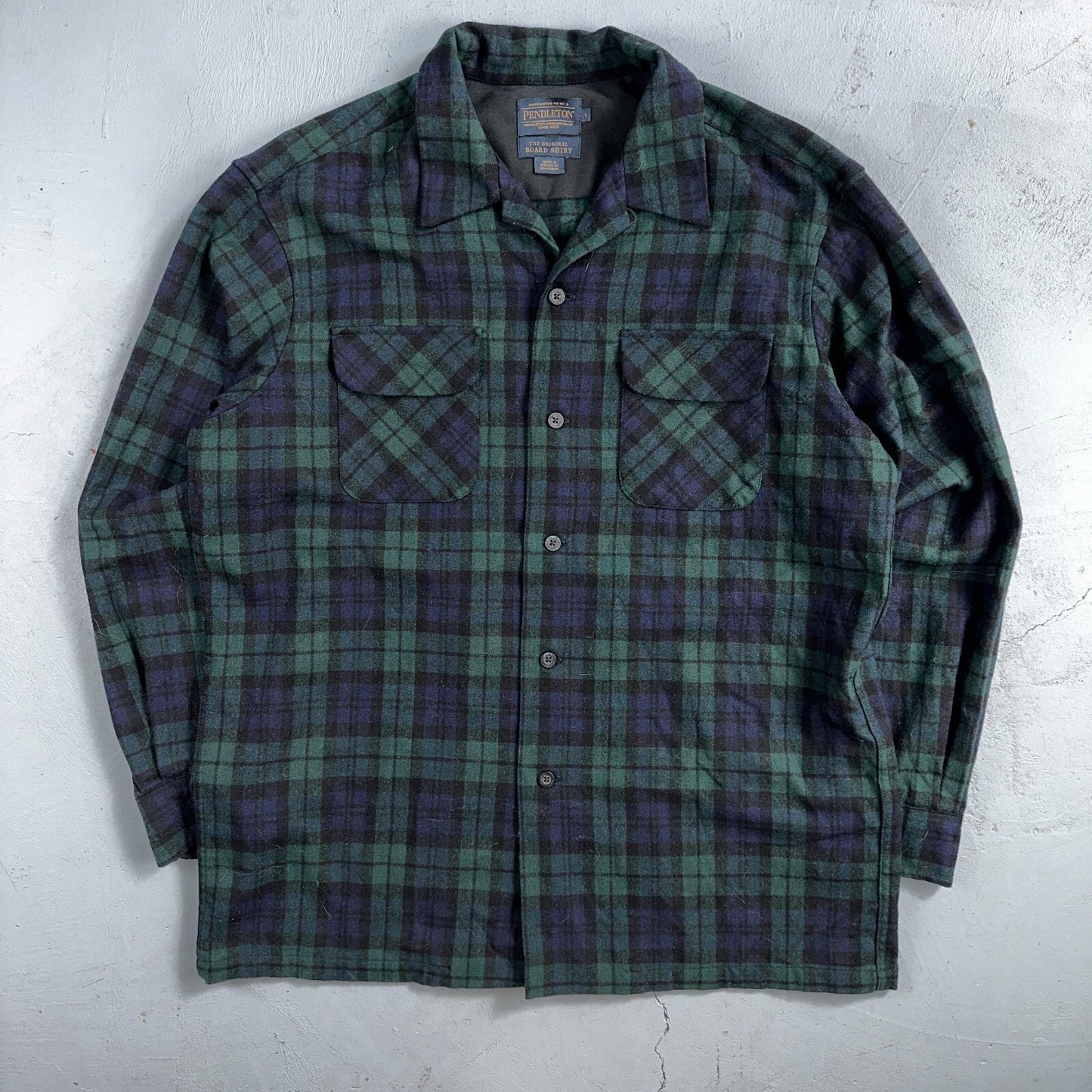 Pendleton Original Board Shirt Mens L Plaid Loop Collar 100% Wool Long Sleeve