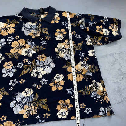 OP Hawaiian Shirt Ocean Pacific Floral Palm Tree Cotton VTG 90s Print Aloha XL