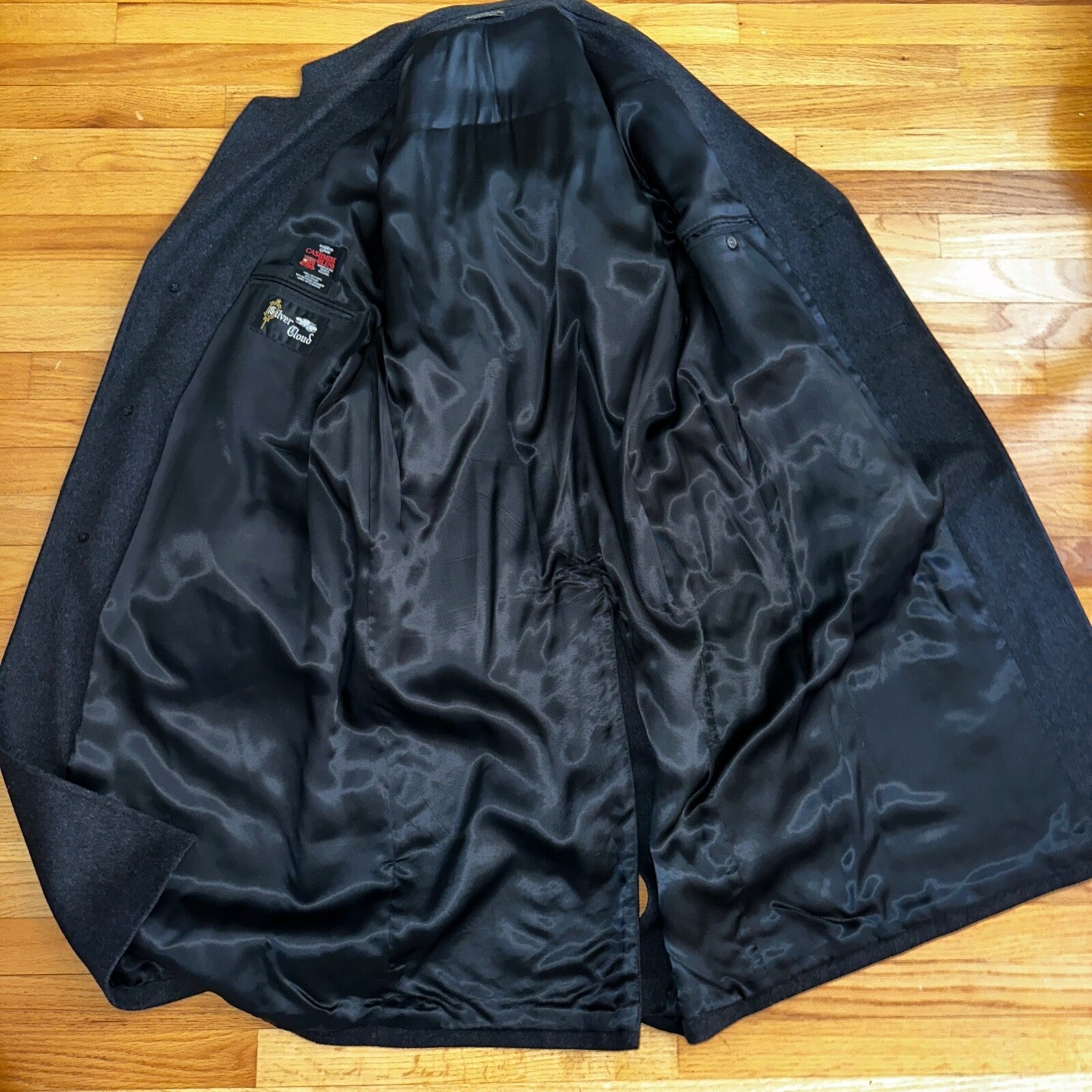 Silver Cloud Mens Coat 44R Black Cashmere Blend Italy Peacoat Jacket Long Winter