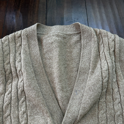 VTG 70s Tan Beige Wool Dave Marr Grandpa Cardigan Sweater Rockabilly L USA