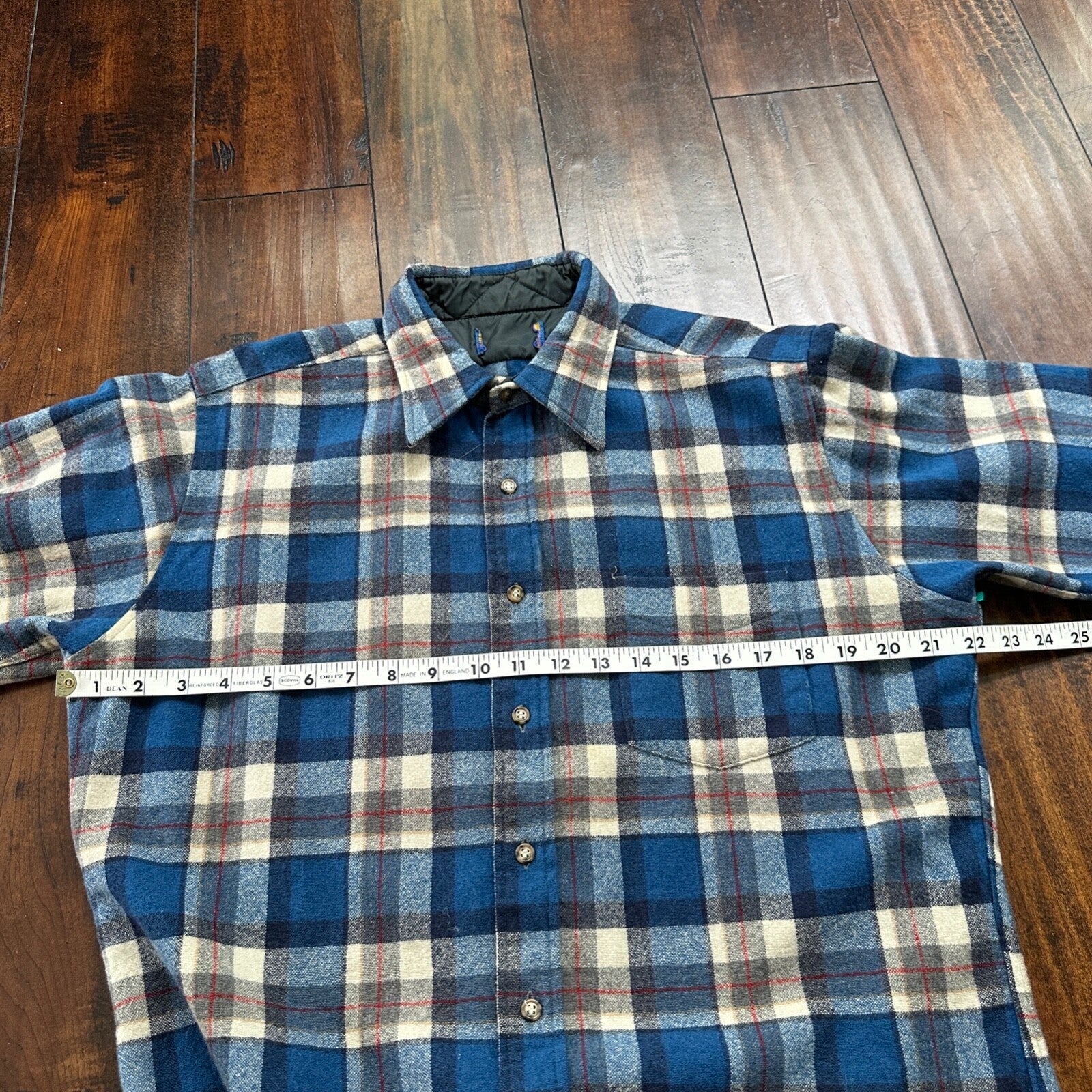 PENDLETON VTG LODGE WOOL FLANNEL L/S SHIRT 80s 70s USA Plaid sz L Shirt